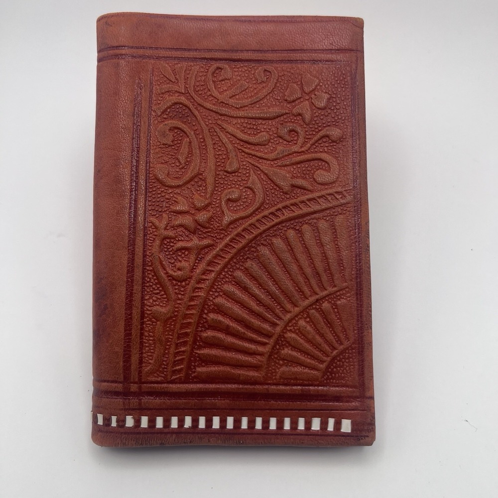 Vintage Hand Tooled Leather Wallet Billfold Moroccan Handmade Brown Unisex